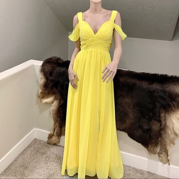 New Elegant Floor-Length Chiffon Dress With Ruffle Split Front - Picture 1 of 13